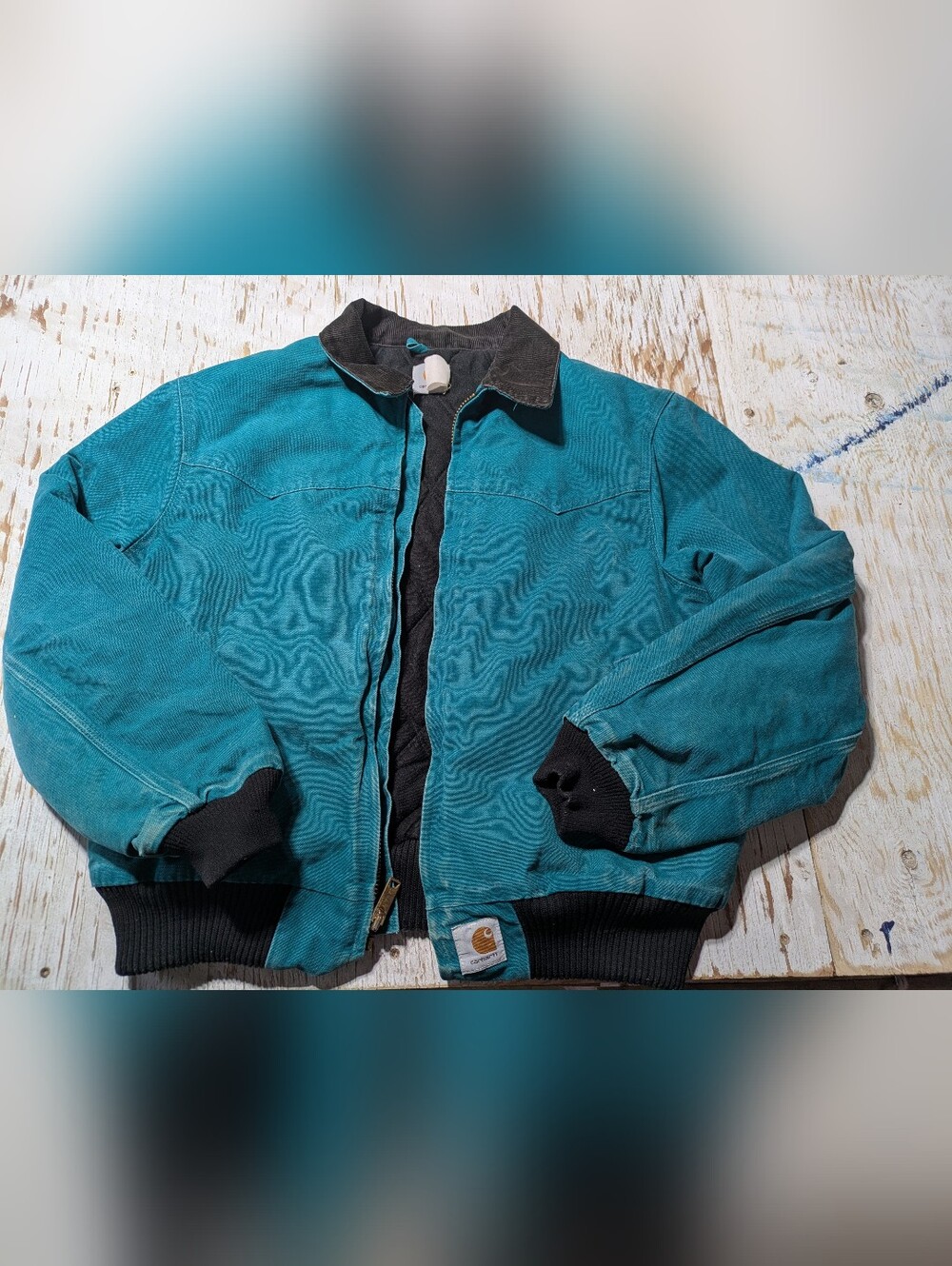 VTG Carhartt Jacket Mens Large Teal JQ Series Santa Fe Jacket Distressed 90s USA